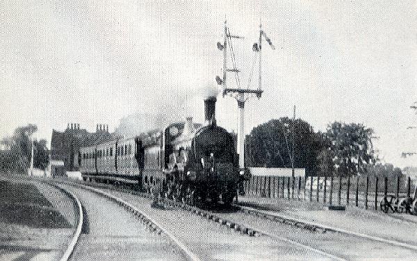 A passenger train leaving