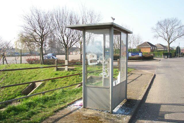Vandalised bus shelter.
