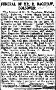 Bagshaw Reginald funeral