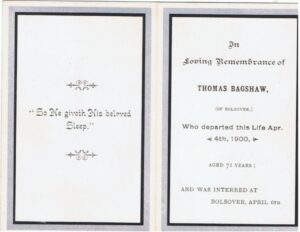 Bagshaw Thomas memorial card