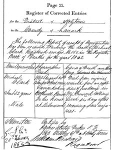 Clark Michael death 1862 corrected