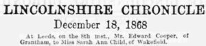 Cooper Edward Child Sarah Marriage 1868