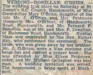 Donlon Bernard O'Brien Gwendoline wedding
