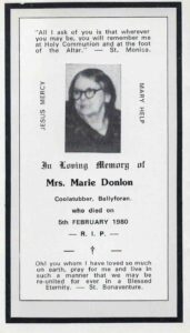 Geraghty Marie death card