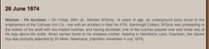 McGinty Michael accident 1874