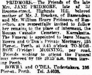 O'Farrel Jane funeral