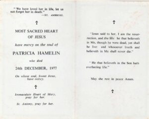 O'Hara Patricia Memorial Card
