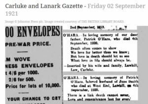 O'Hara Patrick obituary 1920