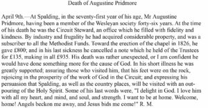 Pridmore Augustine death notice