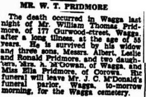 Pridmore William Thomas obituary