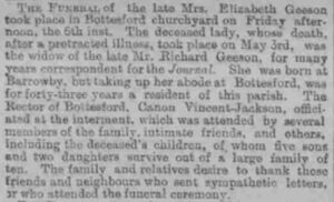 Savidge Elizabeth death 1904